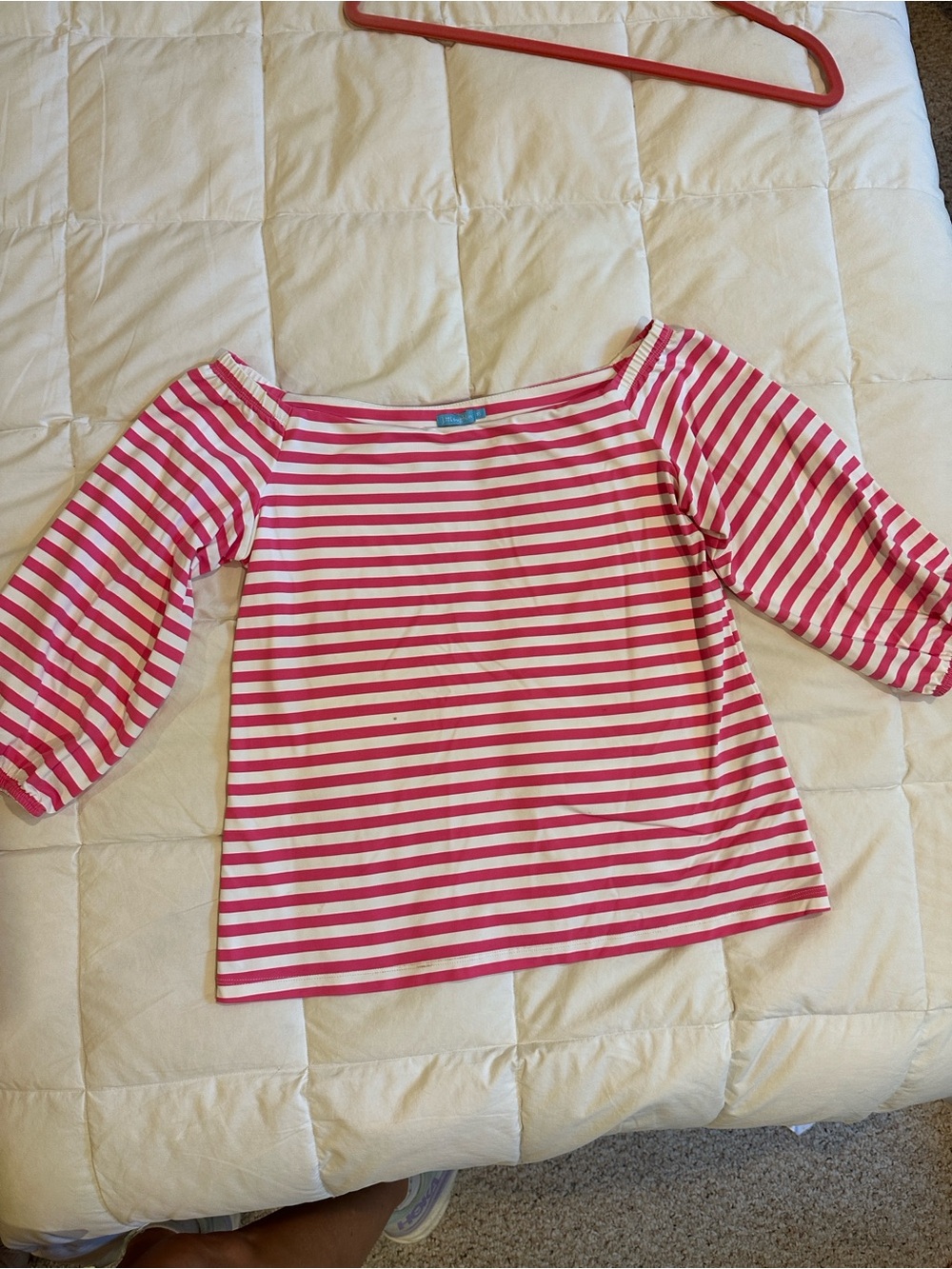 Striped Pink & White Boatneck Puff-Sleeve Tunic